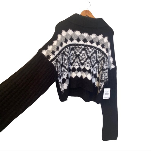 NWT Free People Alpine Black Combo Intarsia Crop Wool Alpaca Blend Sweater - Picture 7 of 11
